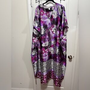 Winlar Heather‎ Long Caftan Purple Floral Animal Print Dress Abstract OSFM NWT